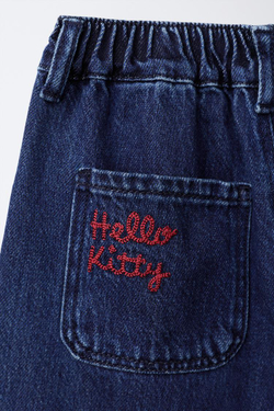 ZARA ДЖИНСЫ BARREL С ВЫШИВКОЙ HELLO KITTY © SANRIOЙ, СИНИЙ