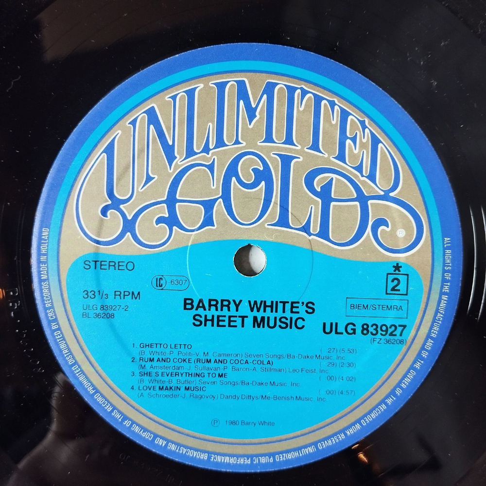 Винтажная виниловая пластинка LP Barry White Sheet Music (Holland 1980)