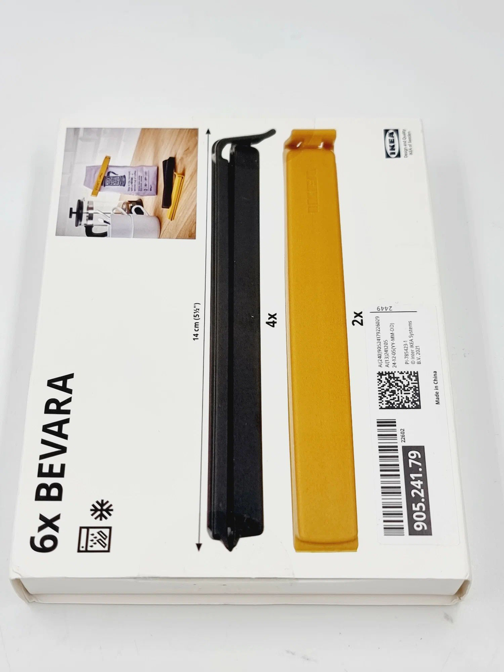 IKEA Зажимы для пакетов BEVARA черные и желтые 6 штук 14 см (из Эстонии)