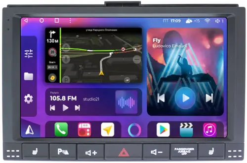 Магнитола для Volkswagen Touareg 1 2002-2010 (рамка с кнопками) - FarCar S500-TS10 монитор 9.5" QLED на Android 14, Быстрая, CarPlay, 4G SIM-слот