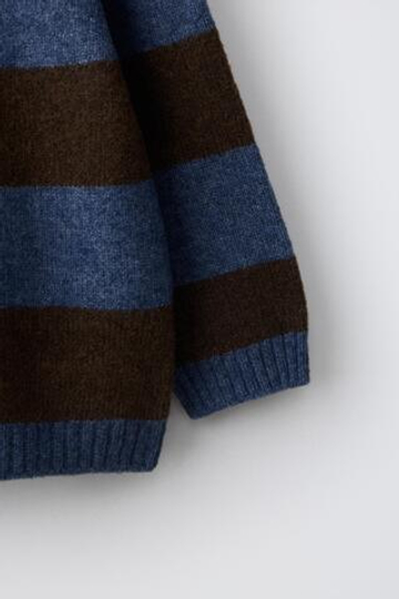 ZARA СВИТЕР С ВОРОТНИКОМ ПОЛО SOFT TOUCH В ПОЛОСКУ, КОРИЧНЕВО-СИНИЙ