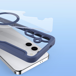 Прозрачный чехол книжка синего цвета с поддержкой MagSafe от Dux Ducis для Samsung Galaxy S24+, серия Skin X Pro Series Case