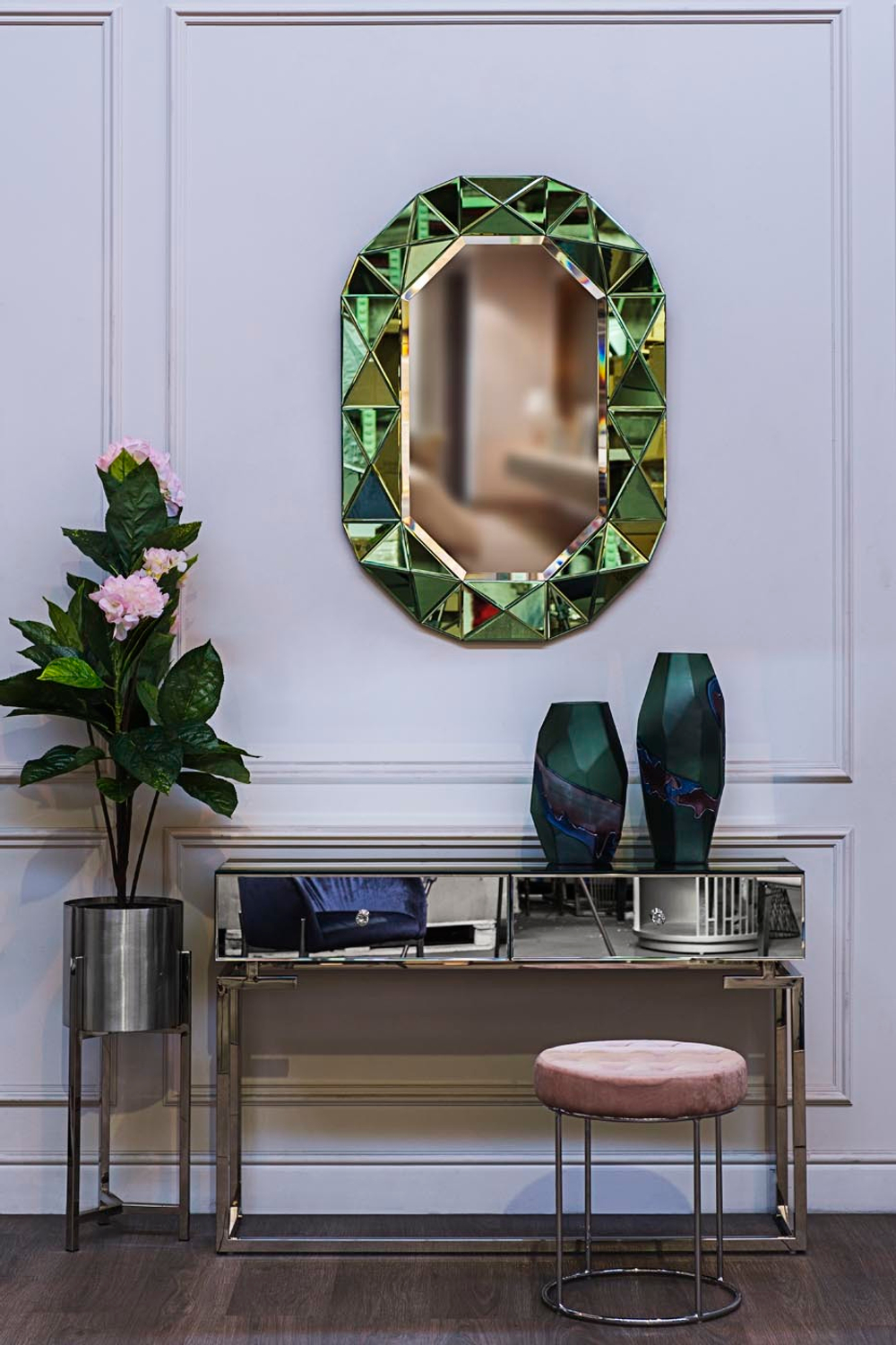 Зеркало декоративное 101x71см Garda Decor в зеленой зеркальной раме