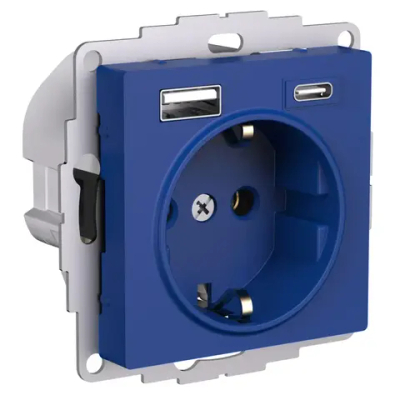 ATLASDESIGN РОЗЕТКА 16А c 2 USB A+C, 5В/2,4А/3,0А, 2х5В/1,5А, механизм, АКВАМАР