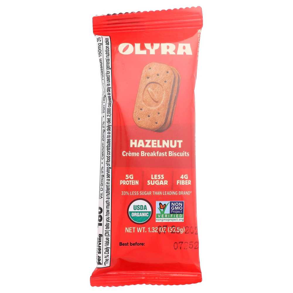 Olyra, печенье с кремом для завтрака, со вкусом фундука, 4 упаковки On the Go по 37,5 г (1,32 унции)