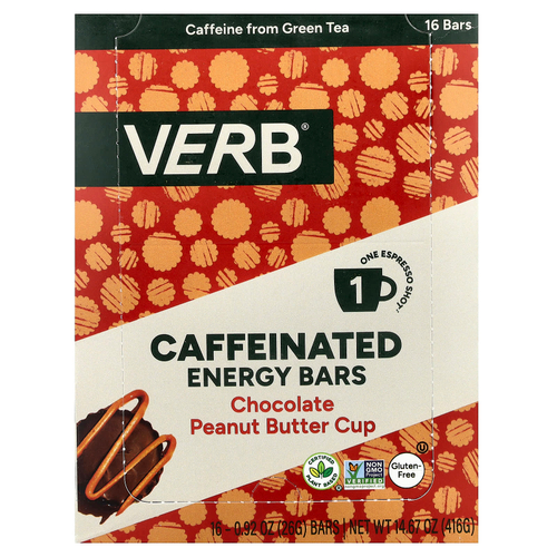Verb Energy, Caffeinated Energy Bar, Chocolate Peanut Butter Cup, 16 Bars, 0.92 oz (26 g) Each