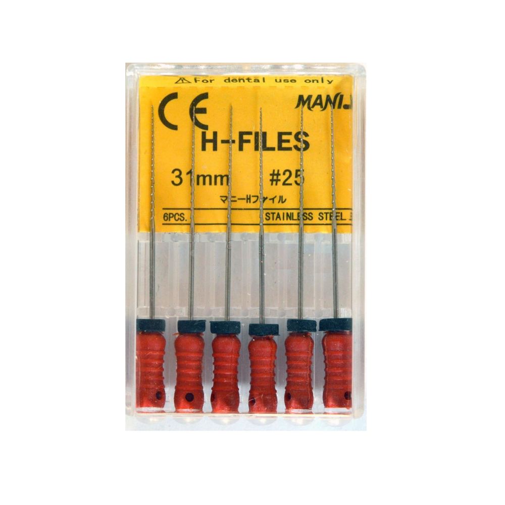 H-Files №25 (31мм) Mani Аш-Файлы (6шт.) Мани, корневой бурав ручной, эндодонтический