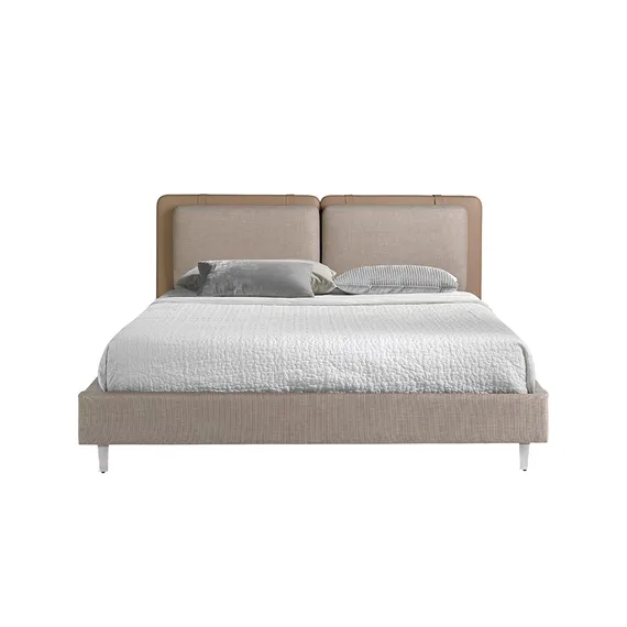 Кровать Angel Cerda 7154, 190х200 см из экокожи цвета норки и серой ткани
