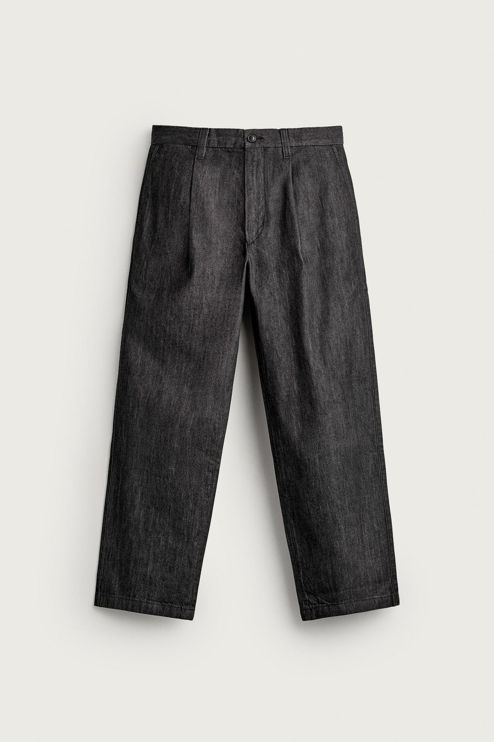 ZARA БРЮКИ ЧИНОС ИЗ ДЕНИМА СО СКЛАДКАМИ, ЧЕРНЫЙ