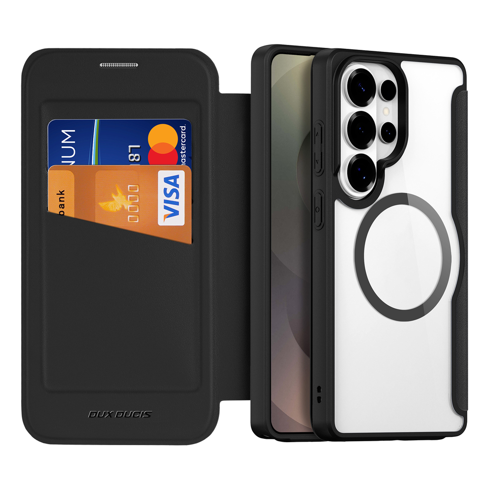 Чехол книжка черного цвета с MagSafe для Samsung Galaxy S26 Ultra, серия Skin X Pro Series от Dux Ducis