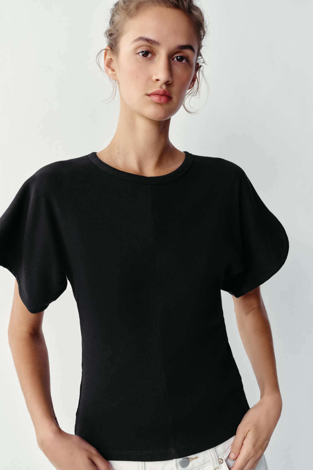 ZARA ФУТБОЛКА С РУКАВАМИ КИМОНО, ЧЕРНЫЙ
