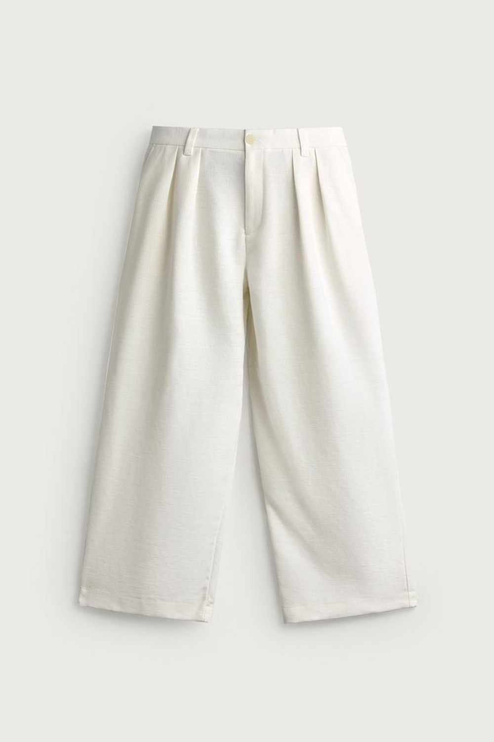 ZARA БРЮКИ RELAXED FIT СО СКЛАДКАМИ, БЕЛЫЙ