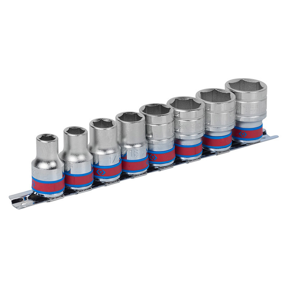 KING TONY (4510SR) Набор торцевых головок 1/2", 6-гранные, 3/8"-7/8", 8 предметов