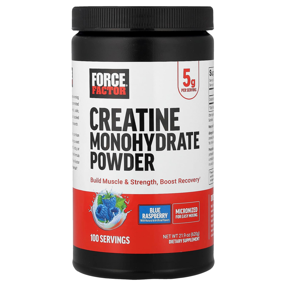 Force Factor, моногидрат креатина в порошке, со вкусом голубой малины, 620 г (21,9 унции)