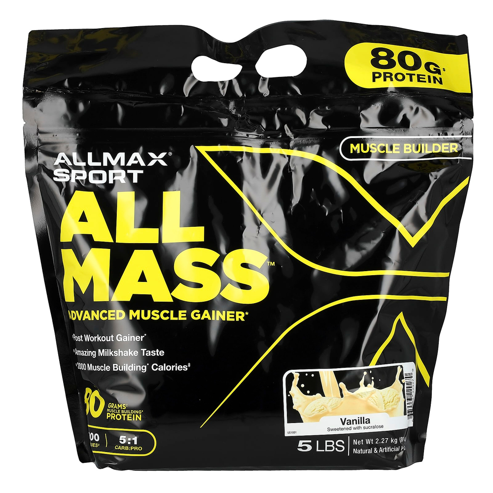 ALLMAX, Sport, ALLMASS ™, средство для наращивания мышечной массы, ваниль, 2,27 кг (5 фунтов)