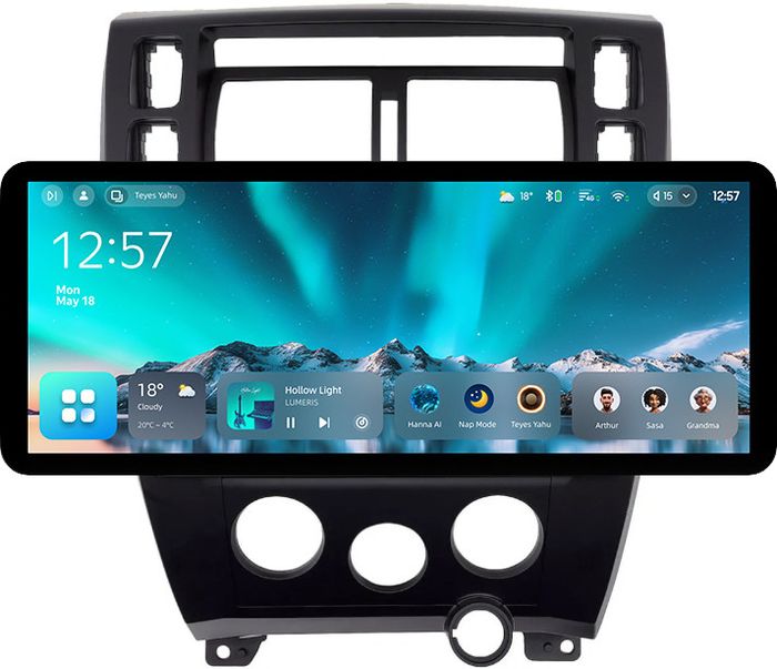 Магнитола для Hyundai Tucson 1 2004-2009 (рамка черная) - Teyes CC4 монитор 12.3" 2K QLED + рамка 10, Android 14, Быстрейшая, Snapdragon 680, DSP, CarPlay, 4G SIM-слот