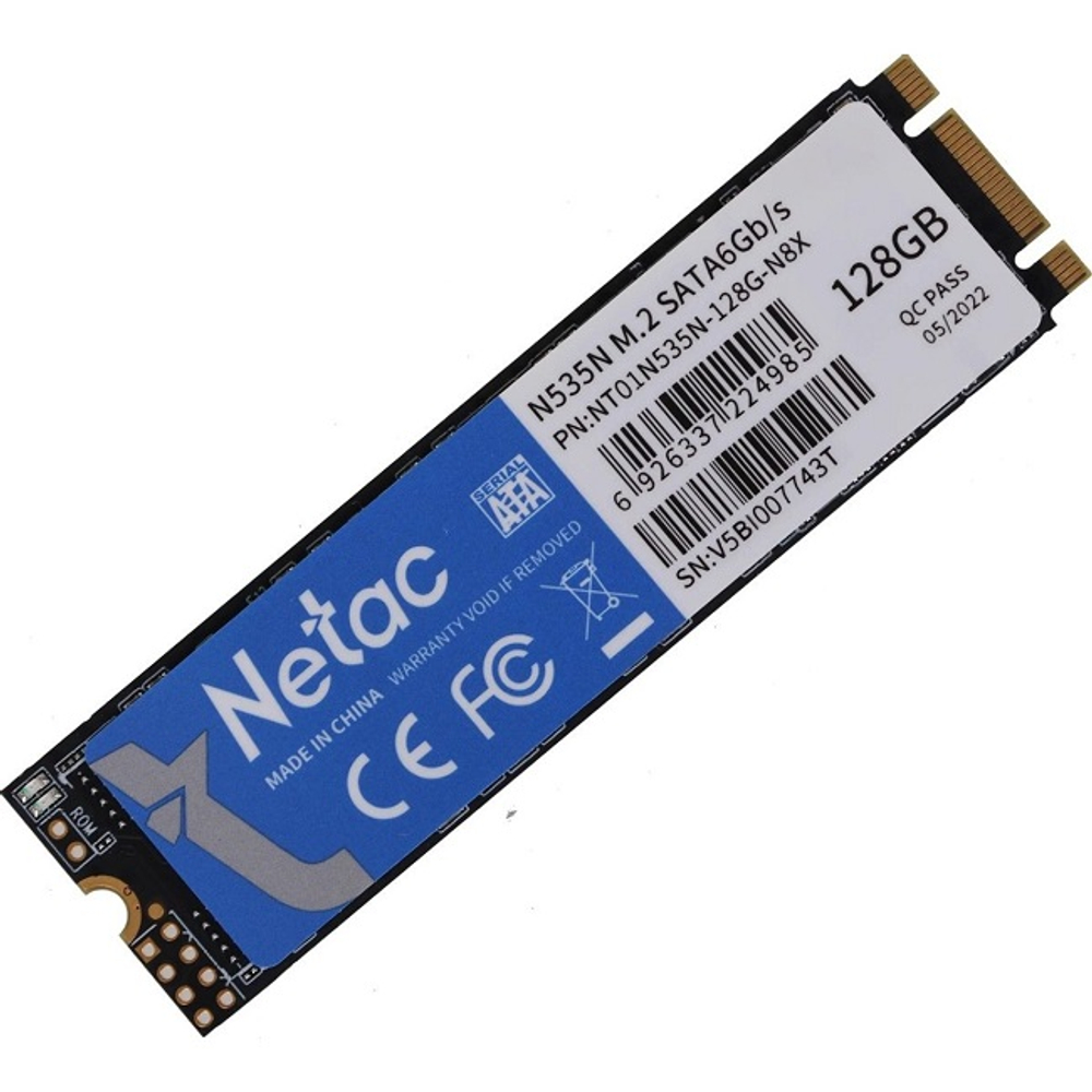 Жесткий диск SSD M.2 128Gb Netac N535N, 510/440MBs, 80000 IOPS, TLC 3D NAND, SATA (NT01N535N-128G-N8X)