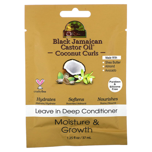 Okay Pure Naturals, Черное ямайское касторовое масло, кокосовые локоны, оставьте в кондиционере для глубокого проникновения, 37 мл (1,25 жидк. унц.)