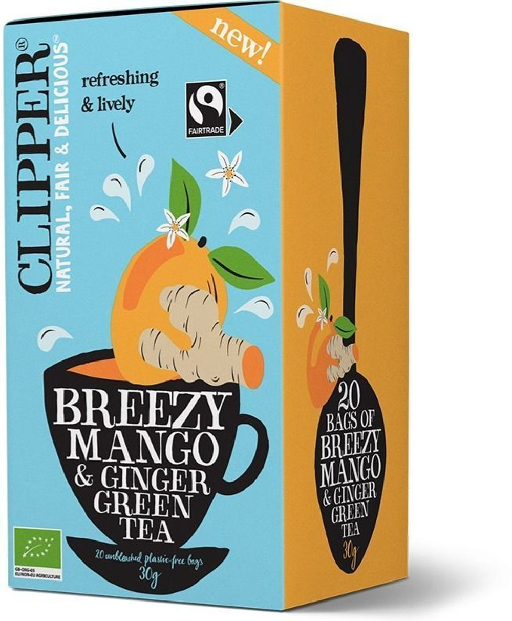 Чай зеленый CLIPPER "Breezy Mango & Gringer Green Tea" (манго и имбирь) 20 пакетиков 30 г (из Финляндии)