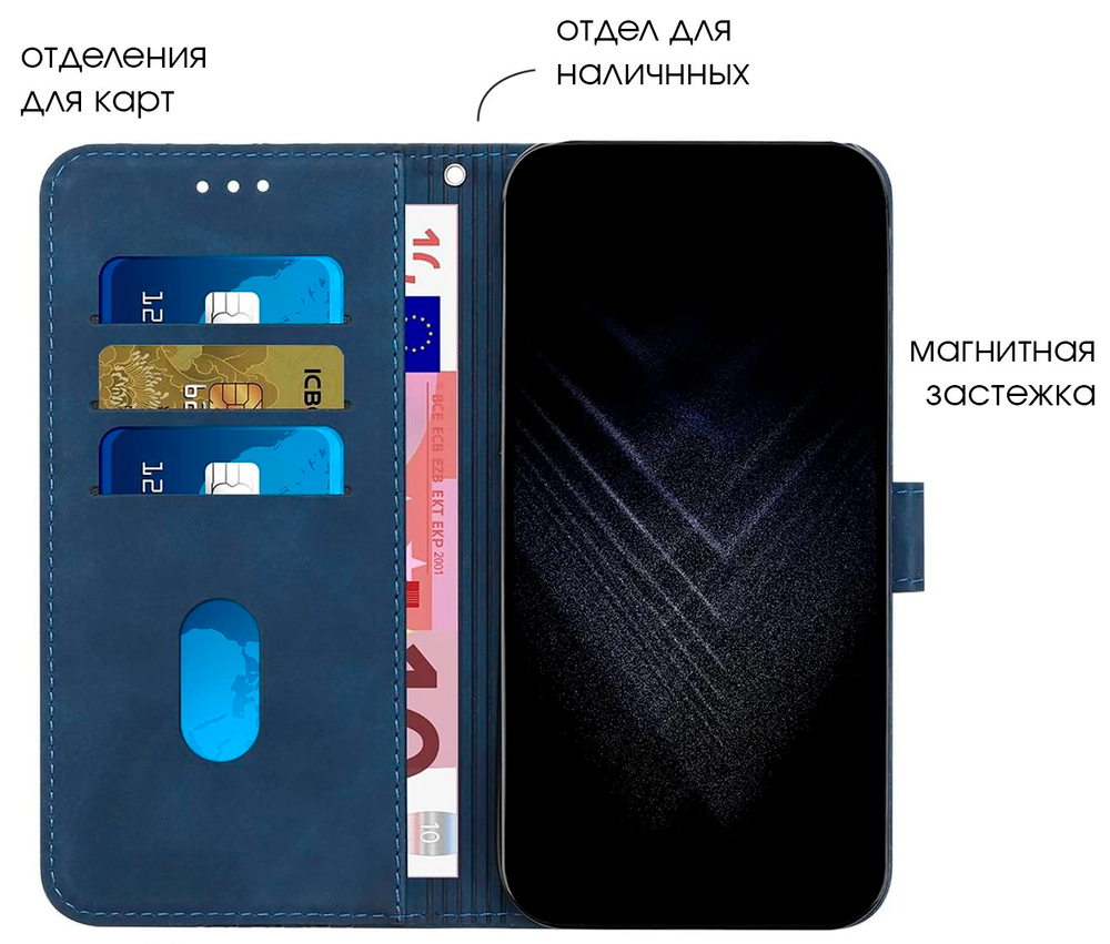 Кожаный чехол-книжка для SAMSUNG S25 с отделом для наличных, 3 слотами для карт и подставкой