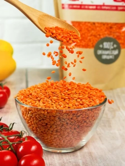 Чечевица красная шлифованная, органическая, 700 г.