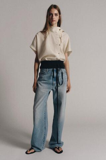 ZARA РУБАШКА С ЗАСТЕЖКОЙ-АЛАМАРОМ ZW COLLECTION, ЭКРЮ