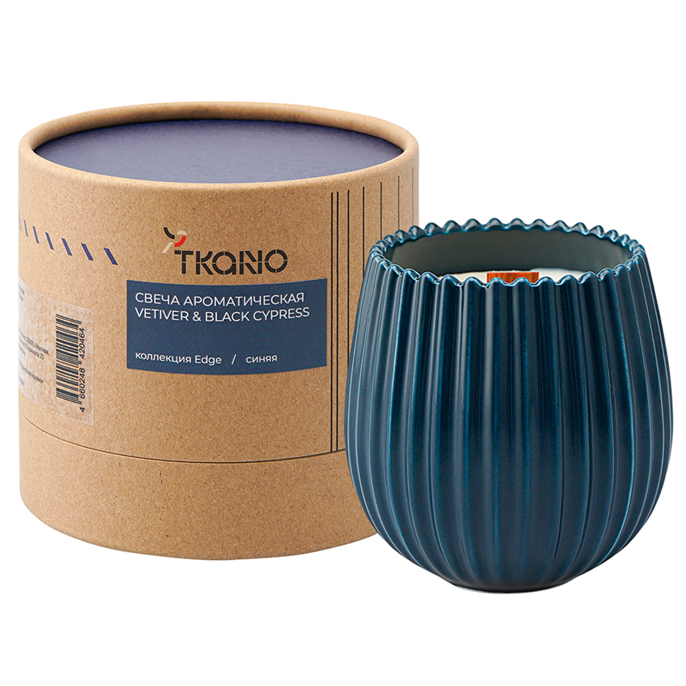 Свеча ароматическая Tkano Edge Vetiver & Black Cypress синяя 60ч