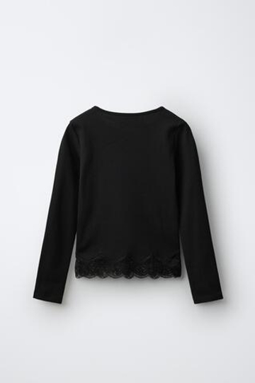 ZARA ТОП В РУБЧИК С КРУЖЕВОМ, ЧЕРНЫЙ