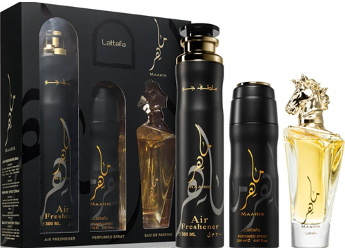 Lattafa Maahir Gift Set 100 ml + Deodorant 200 ml + Room Spray 300 ml