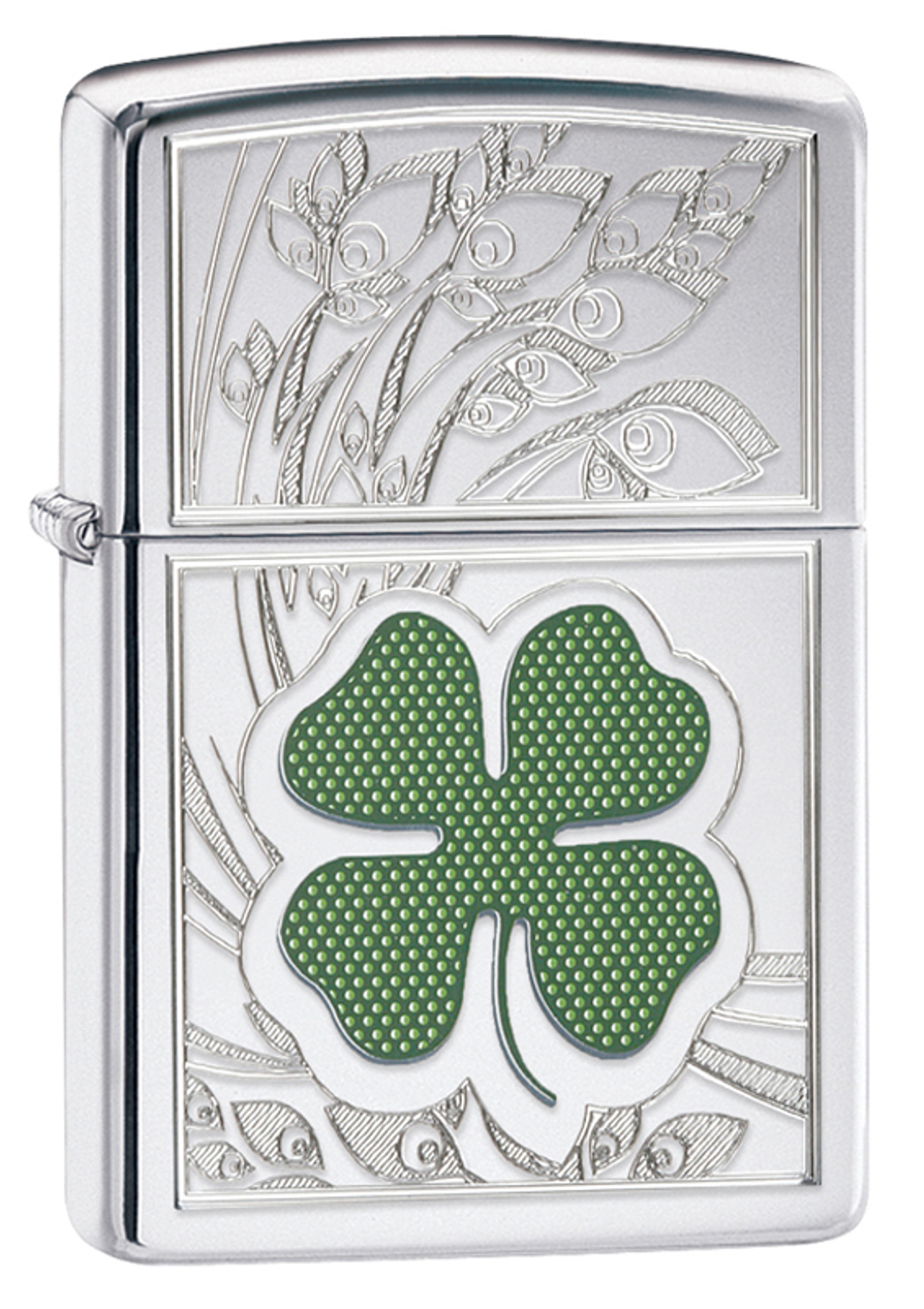 Легендарная классическая американская бензиновая широкая зажигалка ZIPPO Classic High Polish Chrome™  серебристая  из латуни и стали Клевер ZP-24699