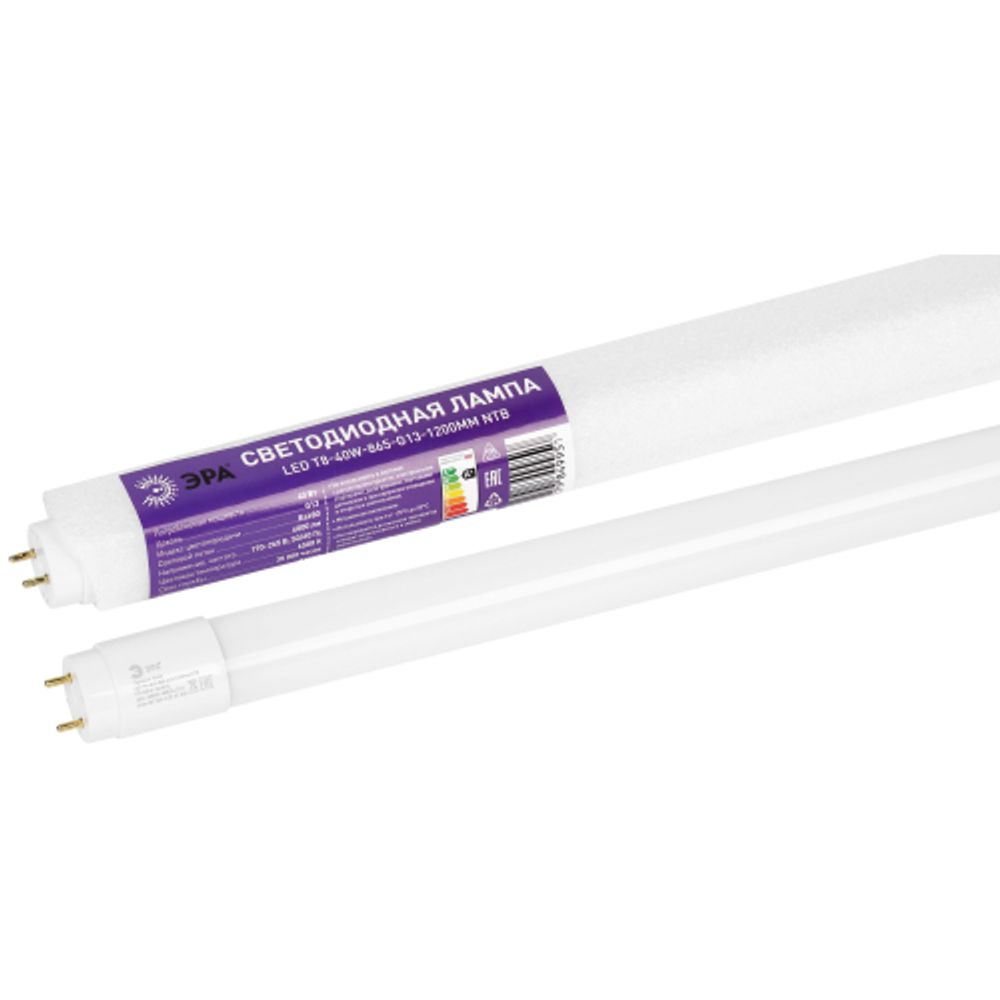 Лампа светодиодная ЭРА RED LINE LED T8-40W-865-G13-1200mm NTB 40Вт трубка стекло холодный дневной свет G13 неповоротный | Лампы cветодиодные Линейные  (T8)