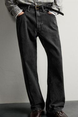 ZARA ДЖИНСЫ LOOSE FIT В ПОЛОСКУ, ЧЕРНЫЙ