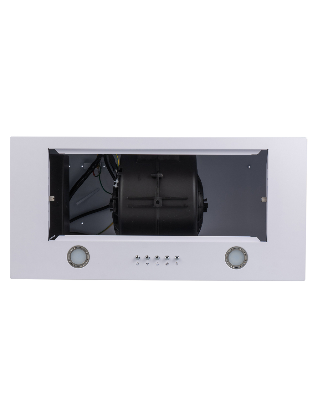 Вытяжка кухонная Quin-60 (WHITE) белый, D150мм, 1200м3/ч, полновстраиваемая, мотор 230Ватт, металл 60см, кнопочное управл.(MACBI)
