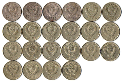 Набор 20 копеек СССР (22 шт без повторов) 1953-55, 57, 61-62, 77-91 м,л