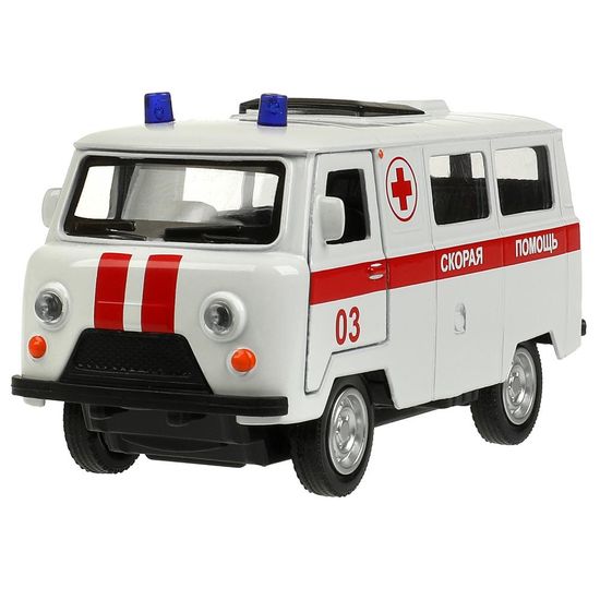 Машина металл уаз-452 "буханка" СКОРАЯ 10,5 см, двери, инерц, кор. Технопарк