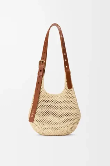 Loewe Сумка-хобо Punch Hole изготовленная из рафии и телячьей кожи, натуральный/коричневый