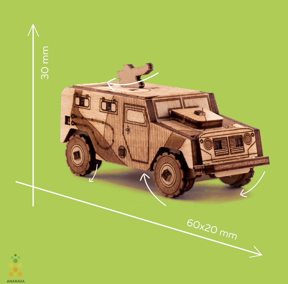 Броневик Unit Car от UNIWOOD - Деревянный конструктор, сборная модель, 3D пазл