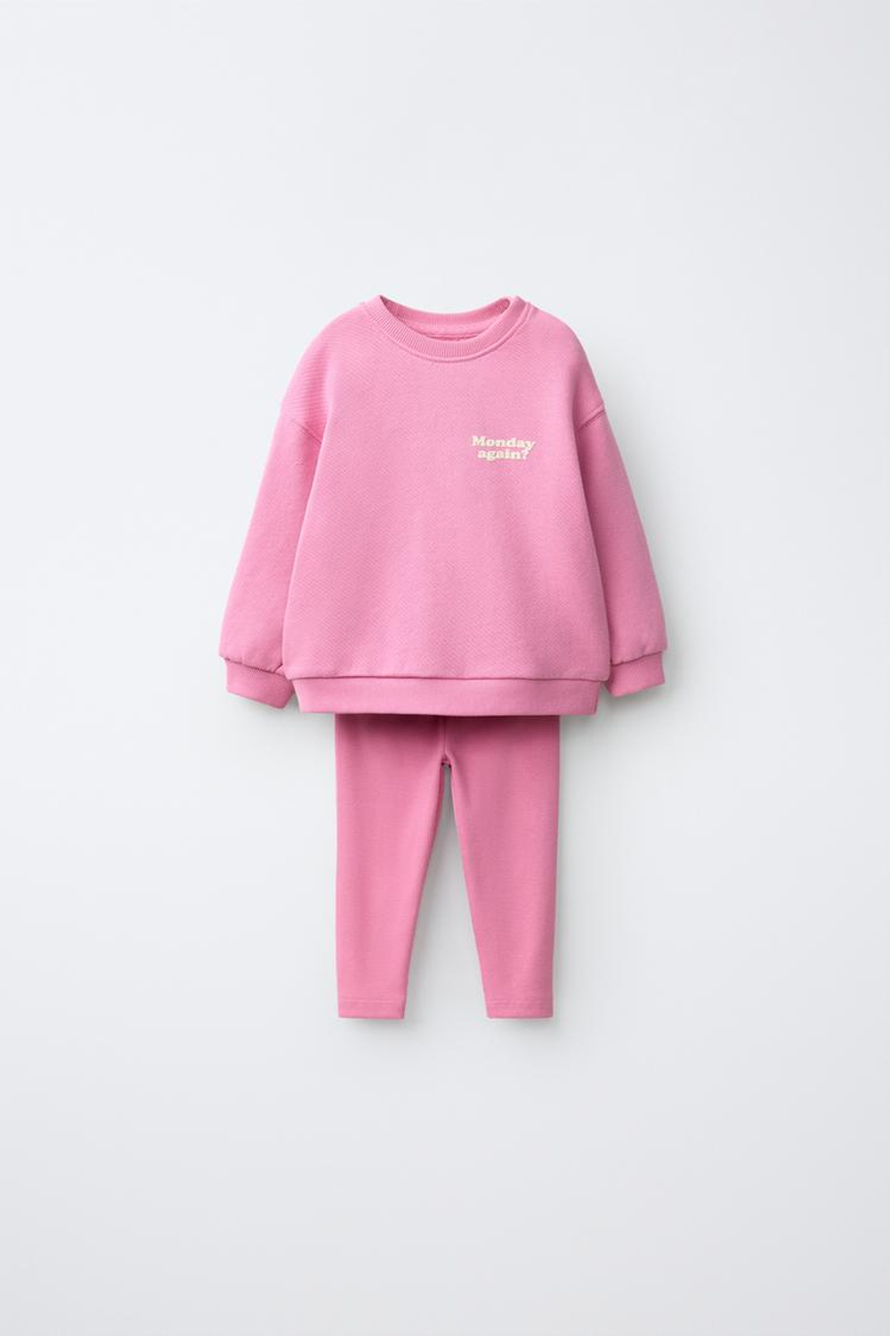 ZARA КОМПЛЕКТ ИЗ ТОЛСТОВКИ И ЛЕГИНСОВ С НАДПИСЬЮ, РОЗОВЫЙ