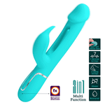 Бирюзовый вибратор-кролик 23,2см с фингерингом Pretty Love Twinkled Tenderness Kampas Flicking Vibrator Rabbit BW-500025-1