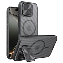 Чехол прозрачный тонированный (Transparent Black) от Nillkin с металлической крышкой и поддержкой MagSafe на iPhone 16 Pro Max, серия CamShield Prop Magnetic Case