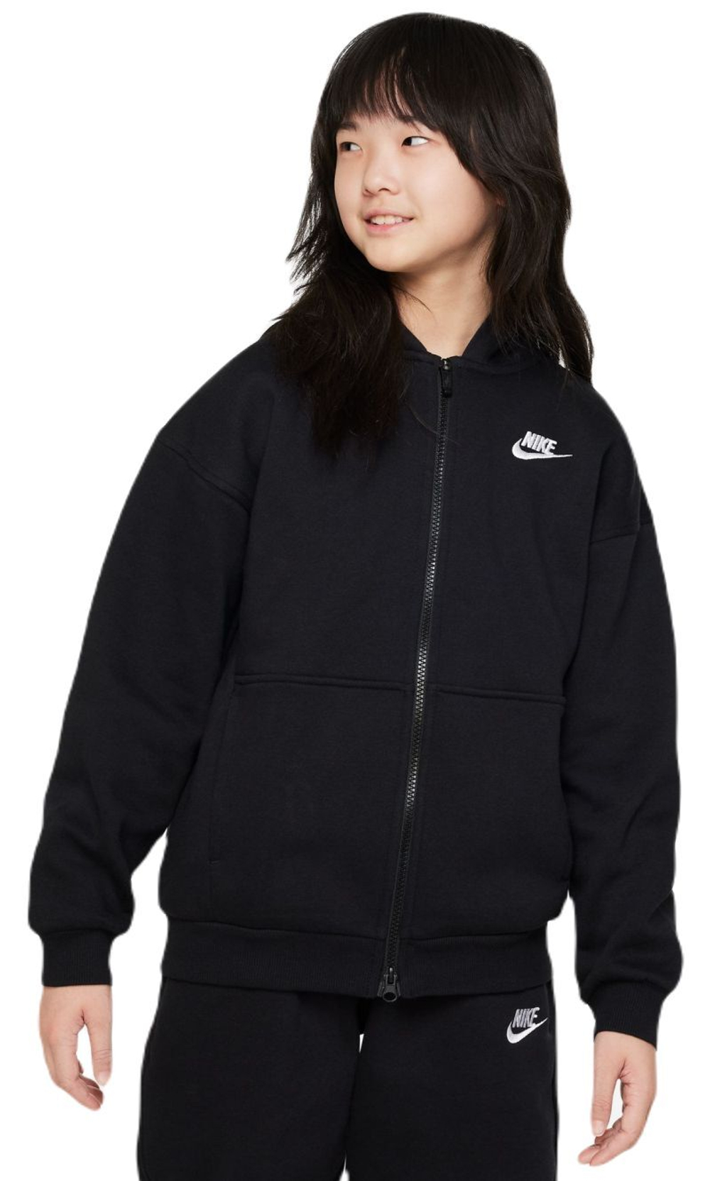 Детская теннисная куртка Nike Sportswear Club Fleece Oversized Full Zip Hoodie - black/white - Black