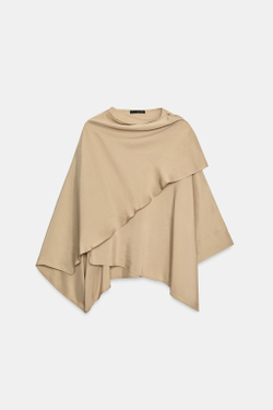 ZARA БЛУЗА СТРУЯЩЕГОСЯ КРОЯ , СЕРО-КОРИЧНЕВЫЙ