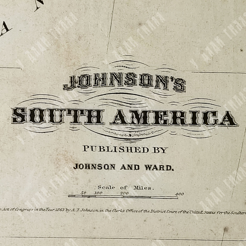 Карта Южной Америки. Johnson's South America. Литография, ручная подрисовка. США, 1863.
