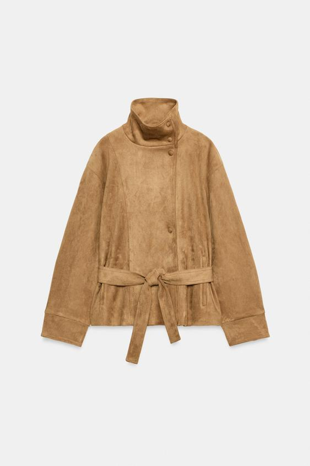 ZARA КУРТКА ИЗ ИСКУССТВЕННОЙ ЗАМШИ С ПОЯСОМ, ТЕМНЫЙ БЕЖЕВО-КОРИЧНЕВЫЙ