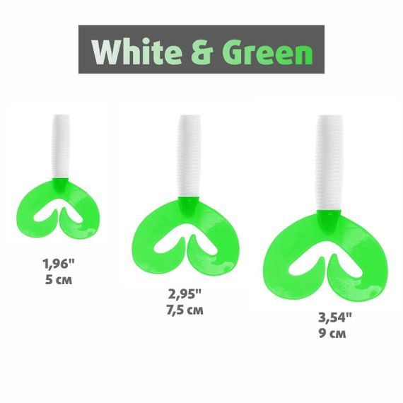 Твистер Helios Credo Double Tail 2,95"/7,5 см White & Green 7шт. (HS-12-016)