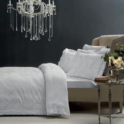 Постельное белье FAUSTA жаккард с кружевом серый TIVOLYO HOME Турция