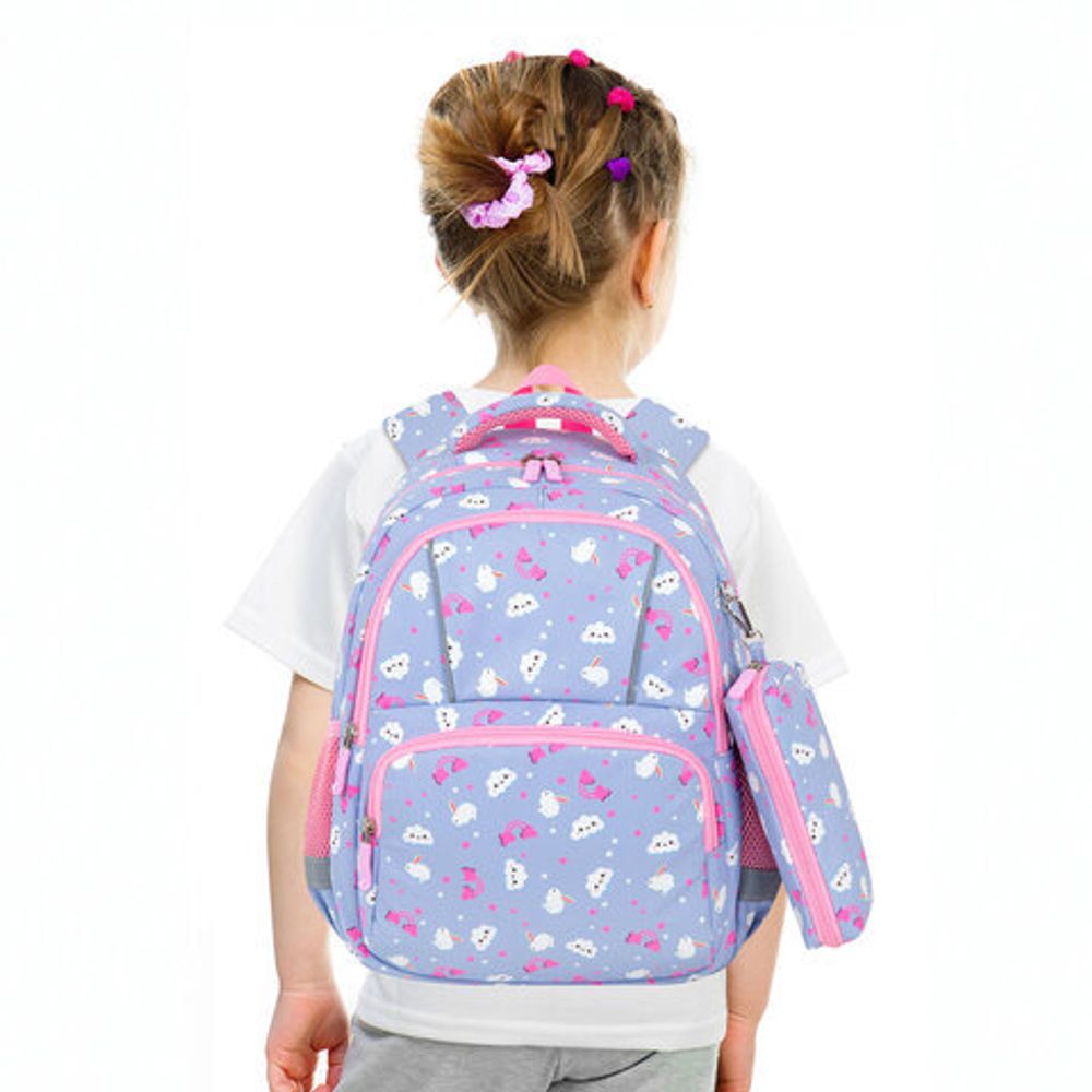 Рюкзак BRAUBERG KIDS SET, с пеналом в комплекте, 2 отделения, "Rainbow clouds", 37x28x16 см, 272100
