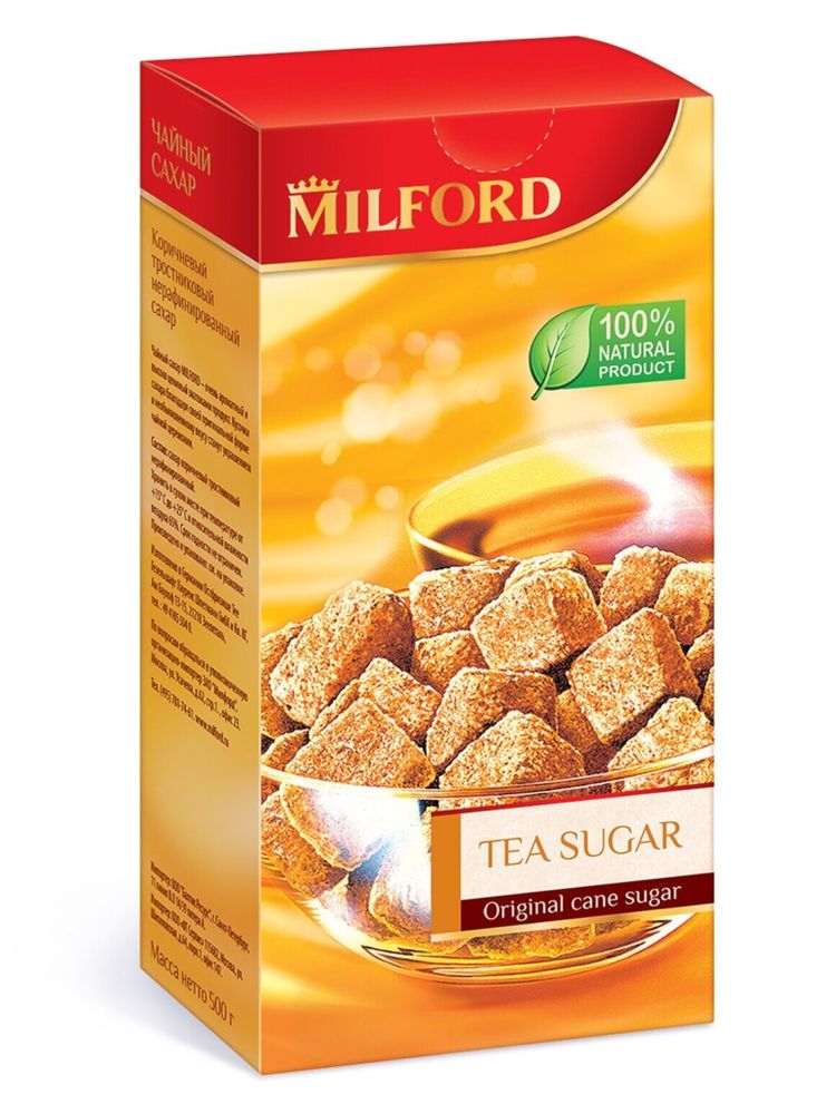 Сахар Milford тростниковый коричневый кусковой 500 г, 2 шт