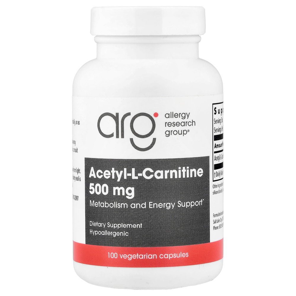 Allergy Research Group, ацетил-L-карнитин, 500 мг, 100 вегетарианских капсул