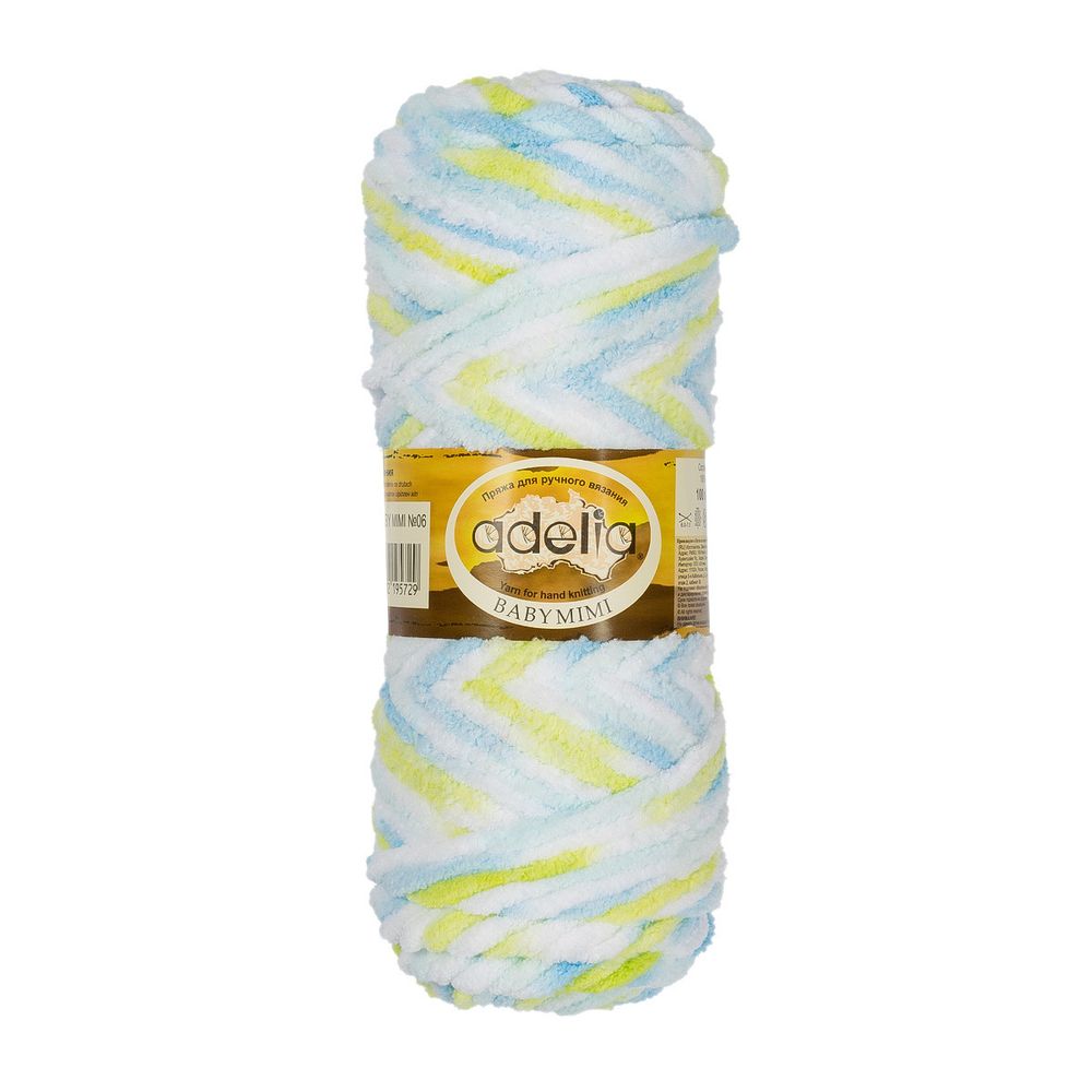 Пряжа Adelia Baby Mimi / уп.5 мот. по 100г, 80м, 06 белый-св.голубой-голубой-салатовый Пряжа Adelia Baby Mimi / уп.5 мот. по 100г, 80м, 06 белый-св.голубой-голубой-салатовый